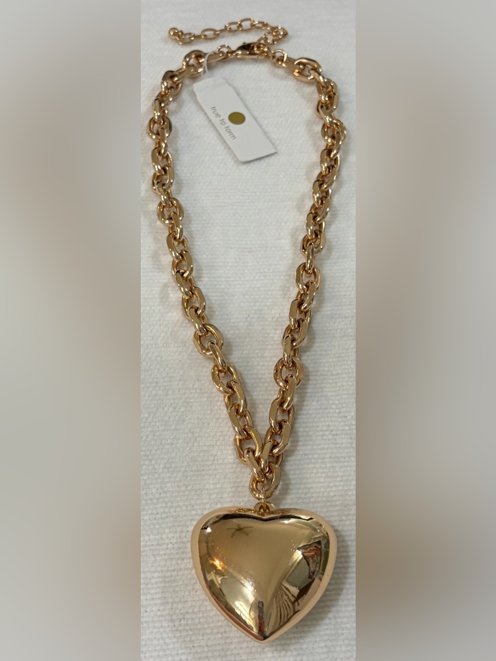 NWT True to Form Gold Link Chain Necklace Large Puffy Heart Pendant
